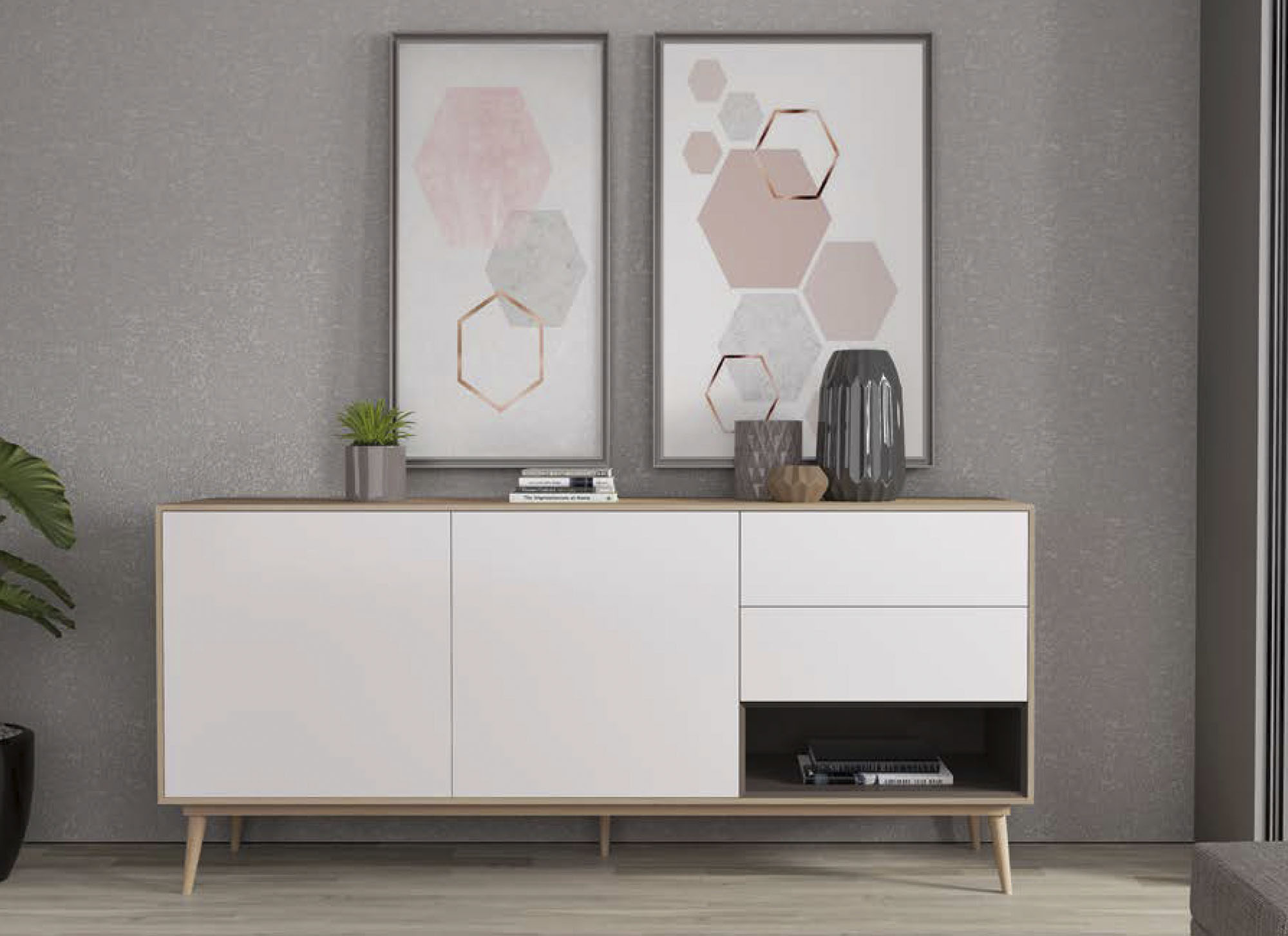 Aparador de roble para salón en blanco - Arin y Embil