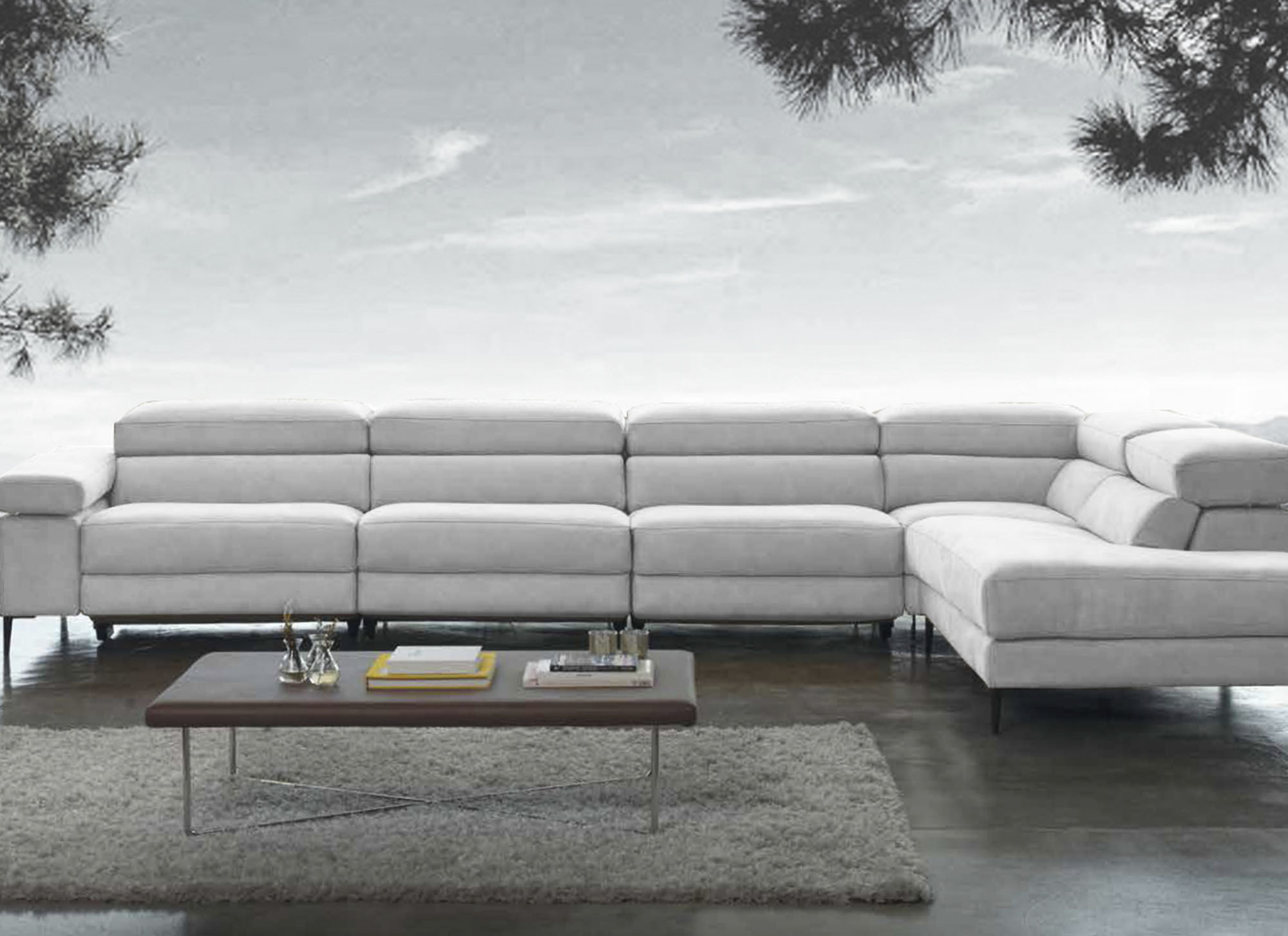 Sofá blanco roto en L con brazo reclinable - Arin y Embil